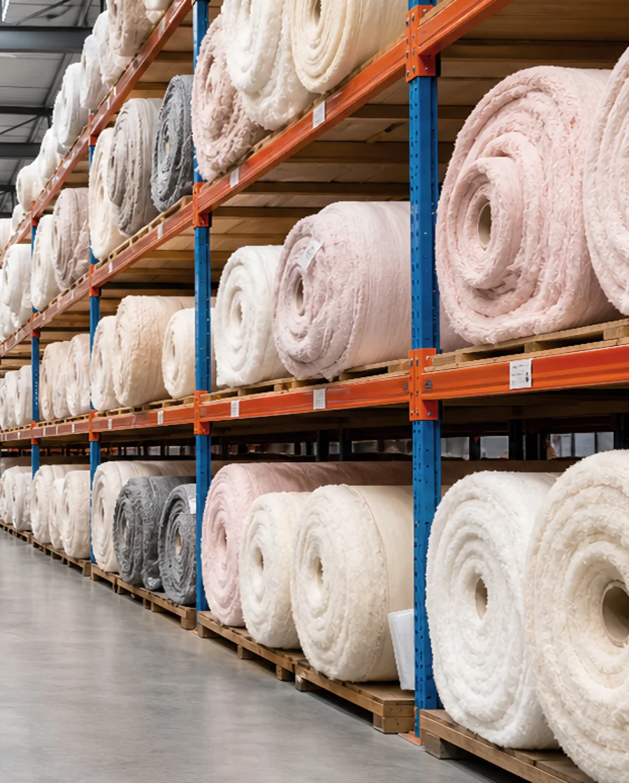 Rolled comfort textile materials in the Kingworth warehouse
