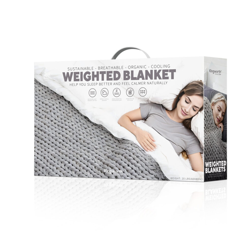 100% Cotton Handmade Knit Weighted Blanket Relieve Anxiety & Stress for Deep Sleep | Kingworth