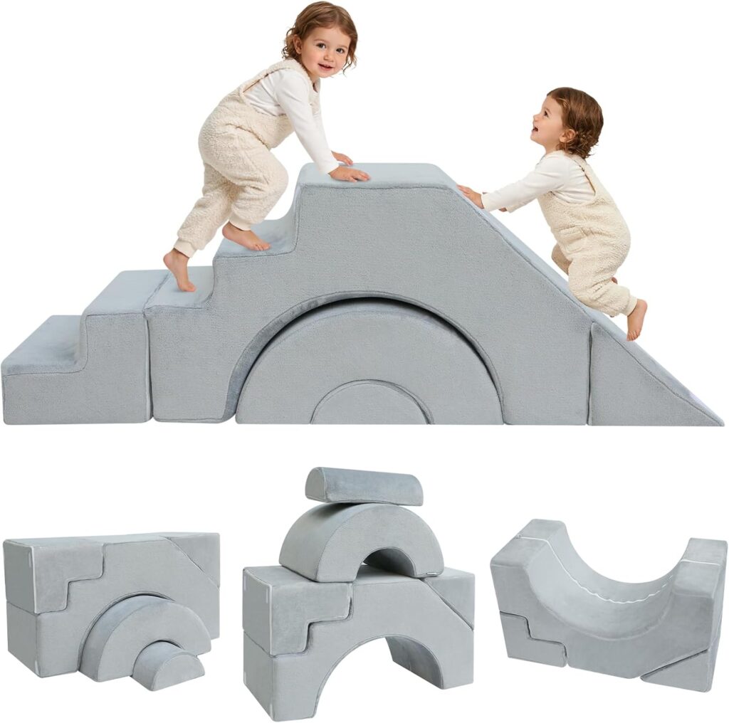 Modular Kids Foam Couch with Slide & Stairs, Convertible Toddler Play Sofa Indoor Climbing Furniture for Playroom Bedroom