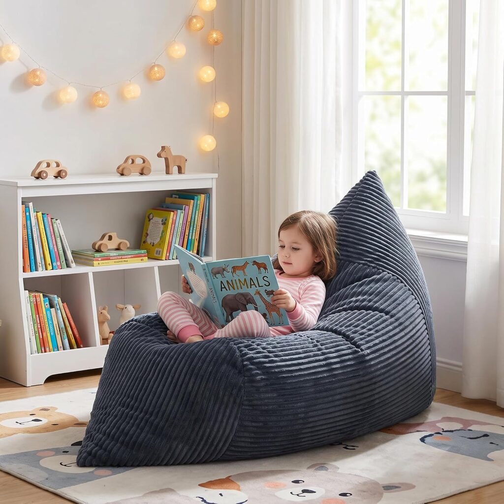 Soft Corduroy Kids Bean Bag Chair with High-Density Foam for Reading & Play